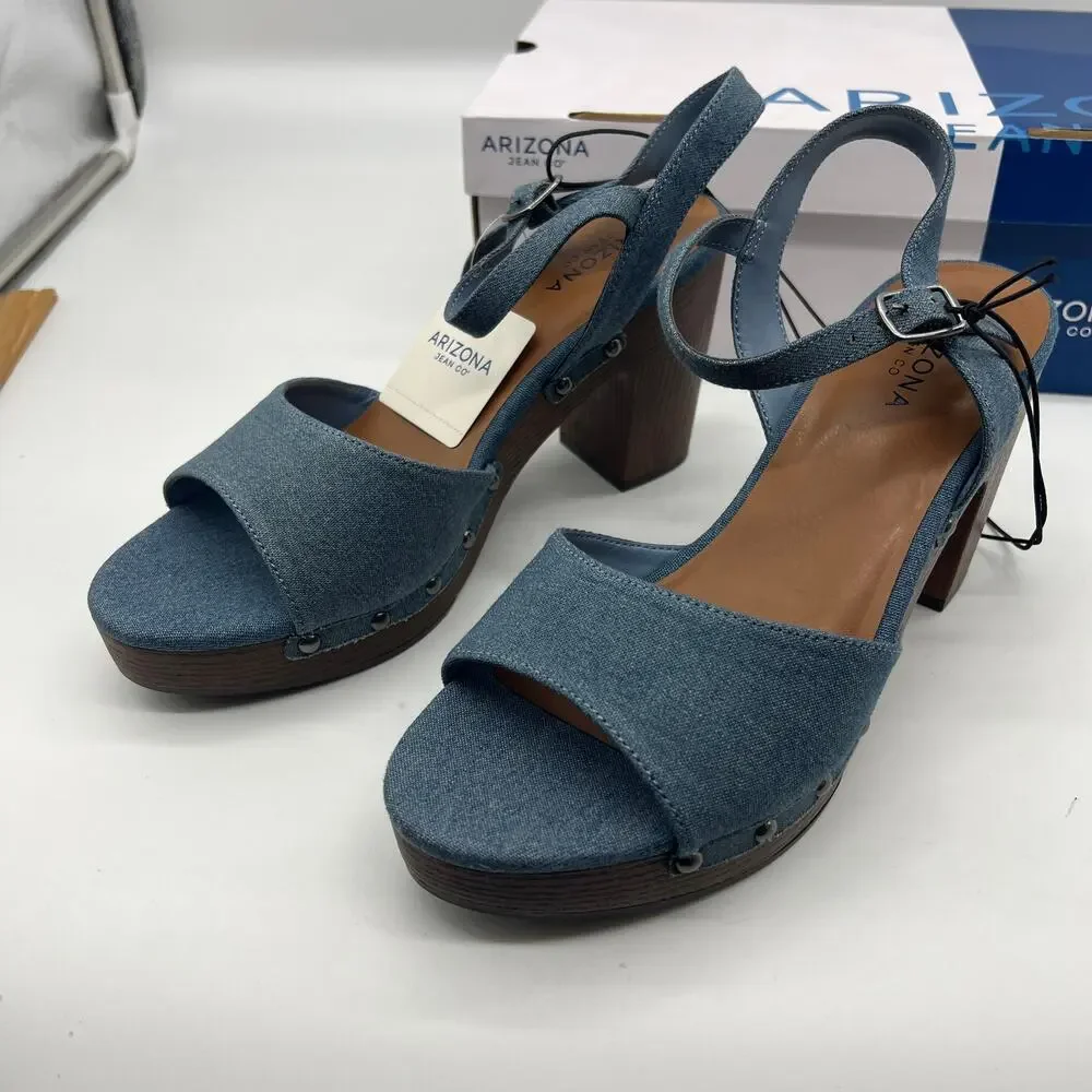 Arizona Jean Co Womens Heather Heeled Sandals Blue Denim Size 9.5M